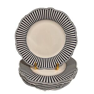 Monterey Bay Navy & White Stripes  SALAD Plates ~ Set of 4 ~ New